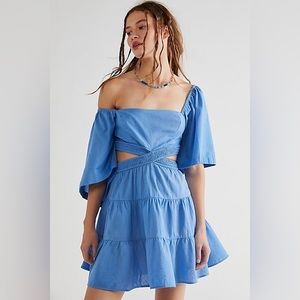 Blue Free People Cross of Sunlight Mini Dress
